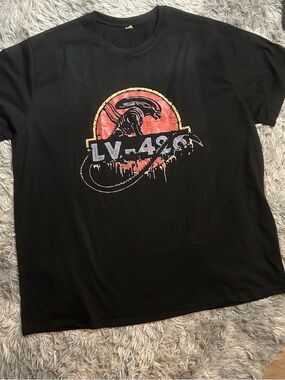 SHEIN Black Short Sleeve LV-426 Alien Graphic Tee